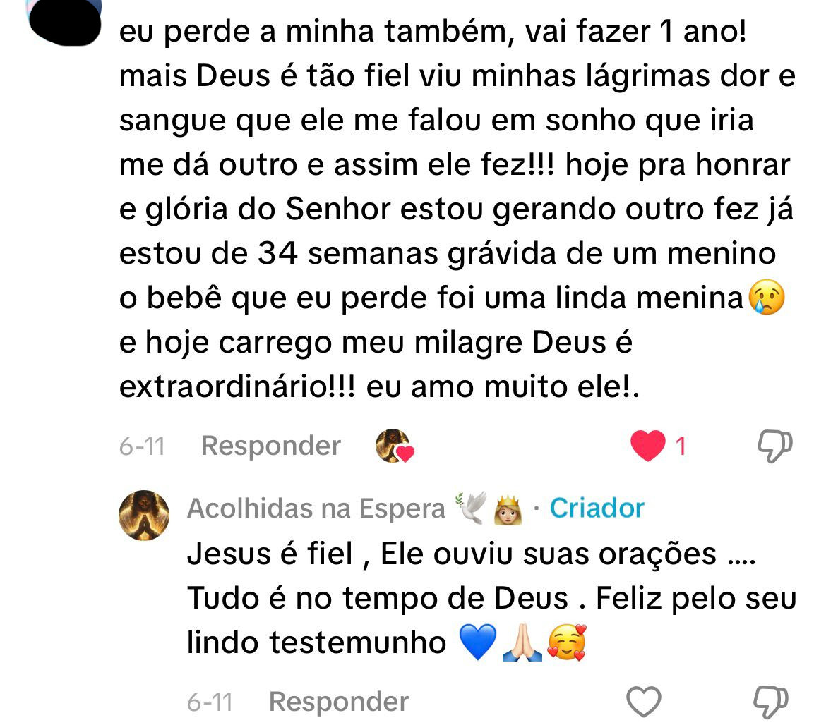 Print do depoimento de uma mãe acolhida